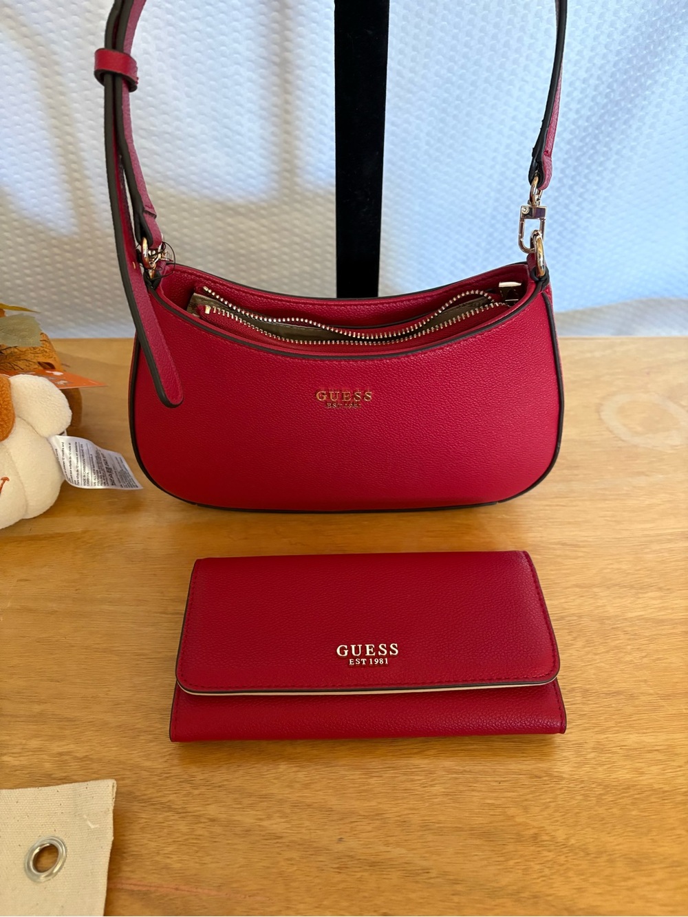 GUESS Red Shoulder Bag with Matching Wallet